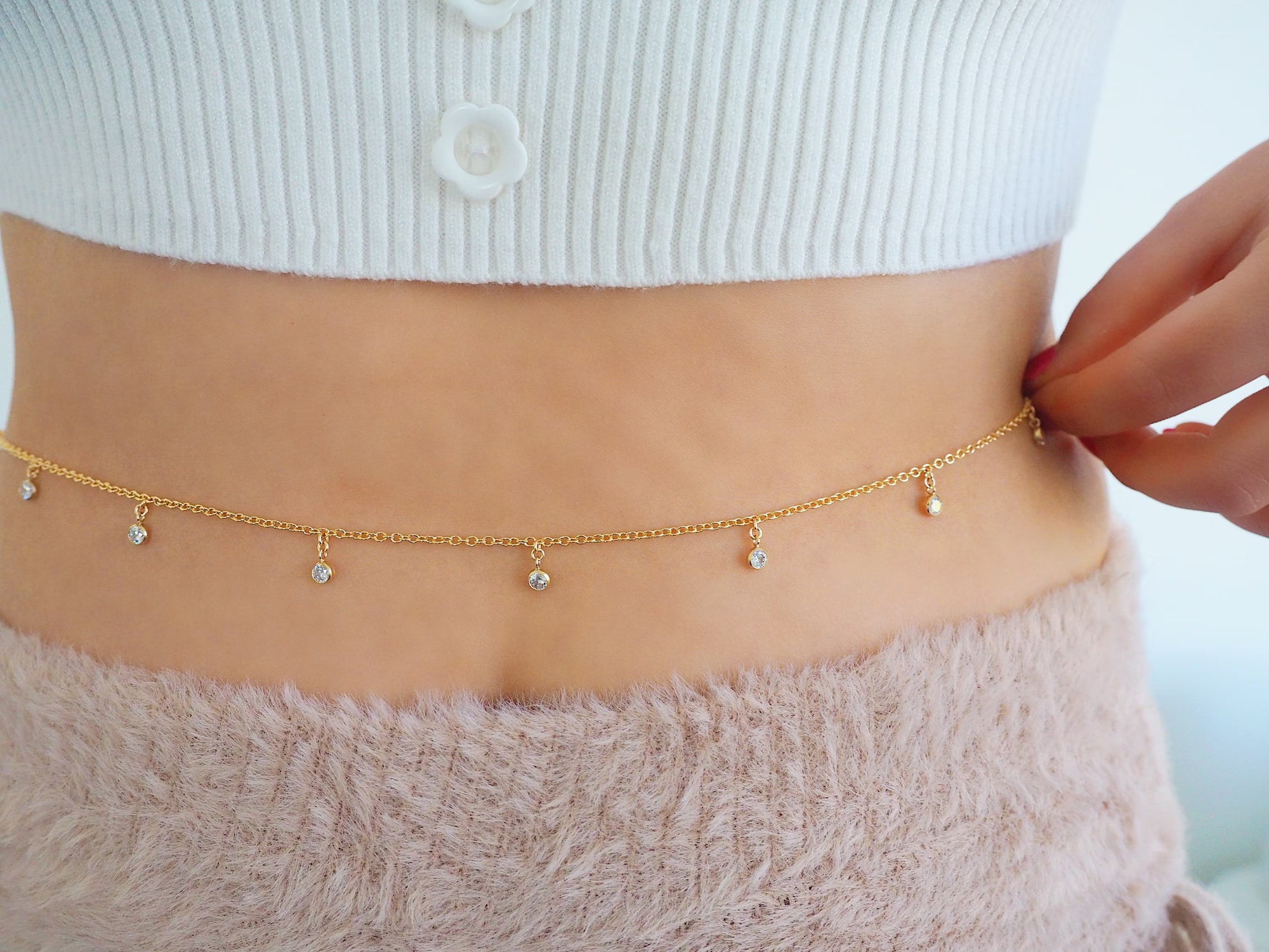 14k Gold Filled Dangling CZ Belly Chain