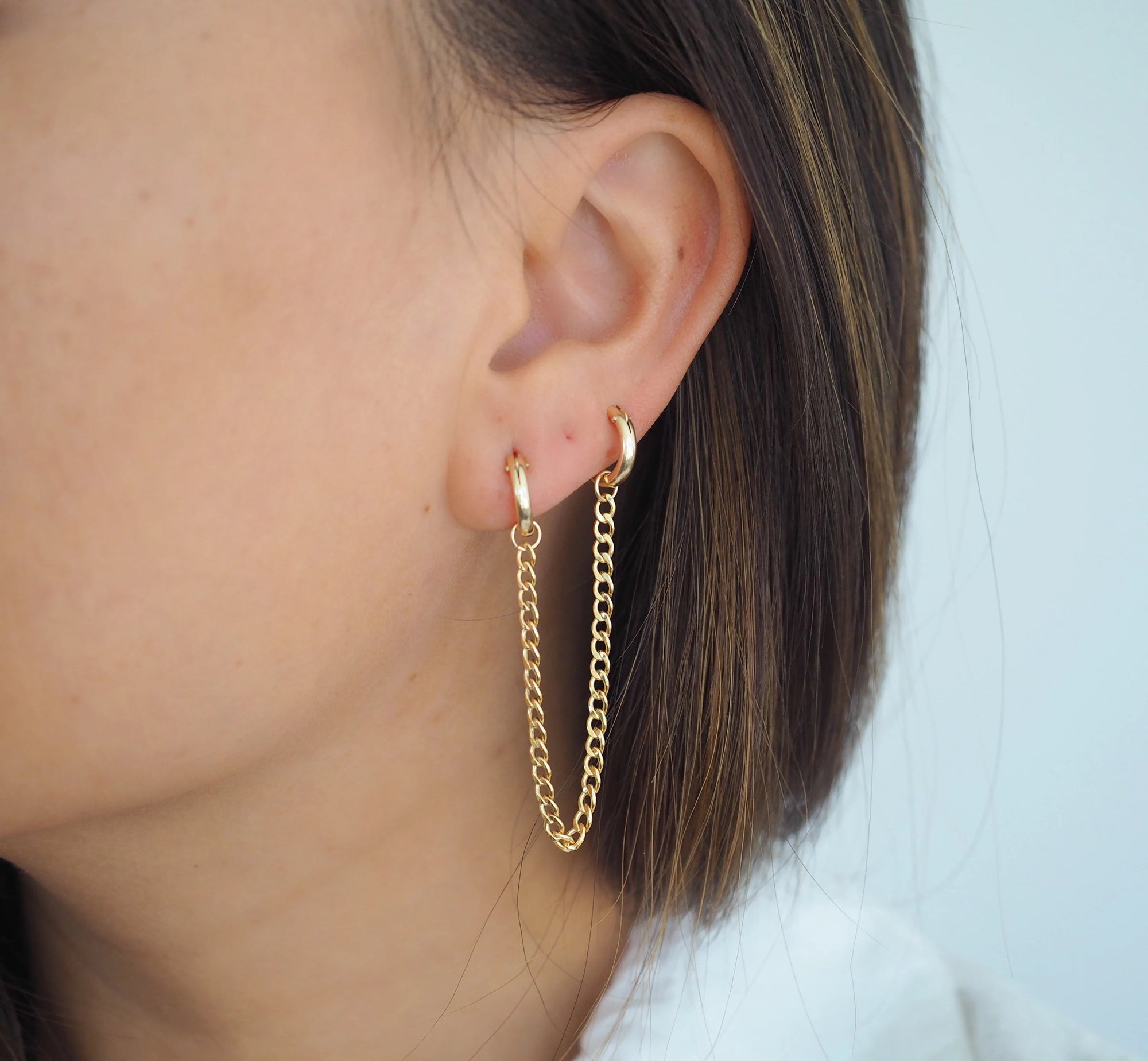 14k Gold Filled Slick Curb Double Chain Mini Hoops