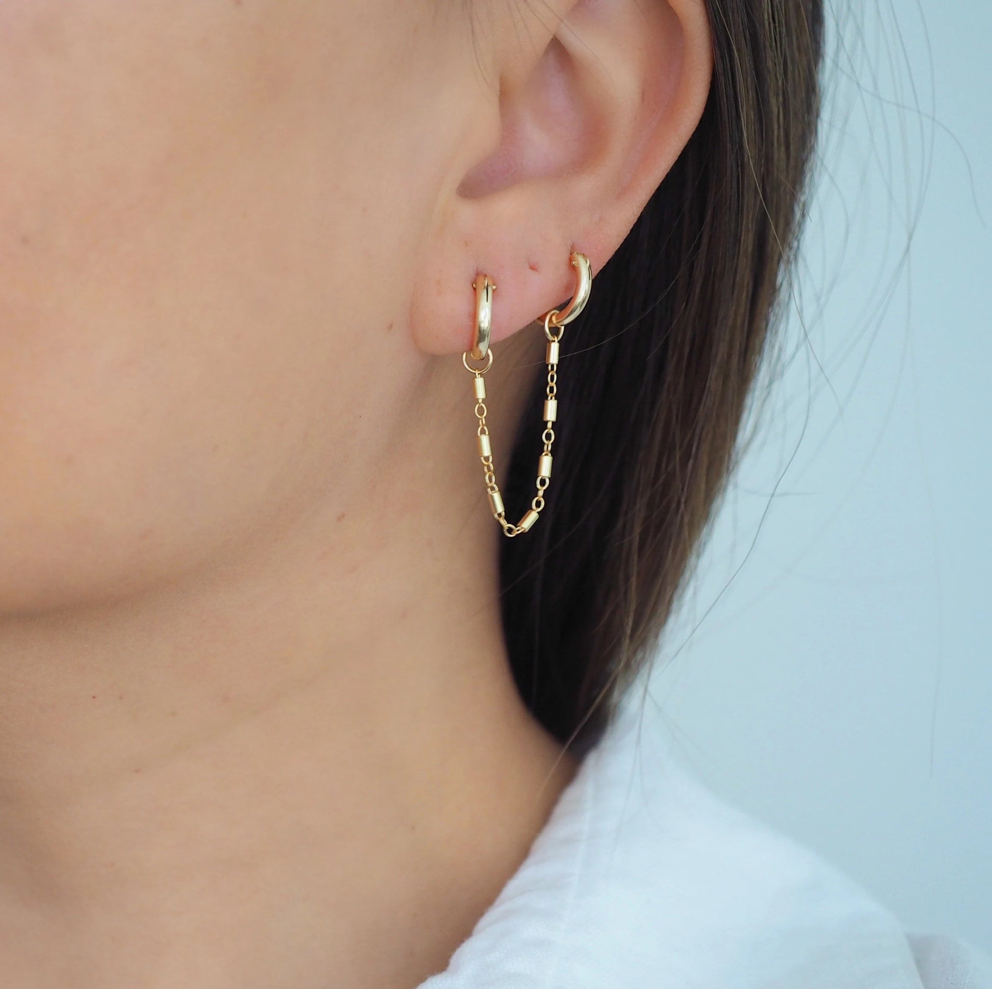 14k Gold Filled Bohemian Double Chain Mini Hoops