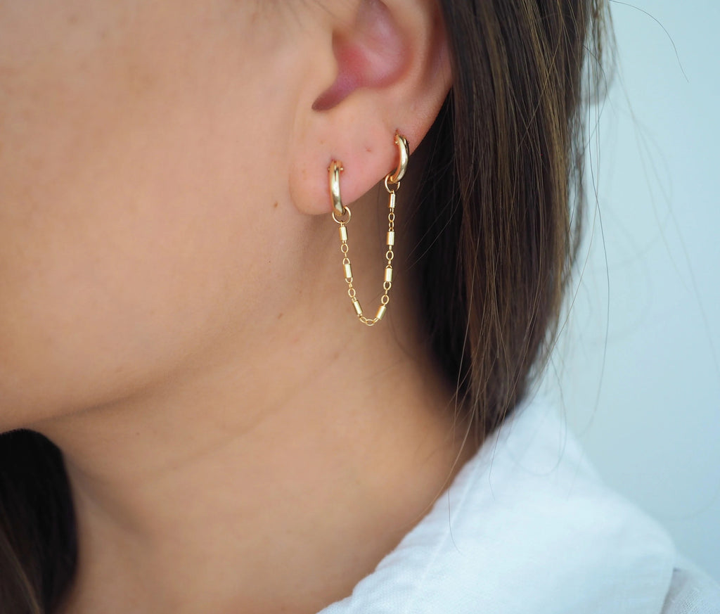 14k Gold Filled Bohemian Double Chain Mini Hoops