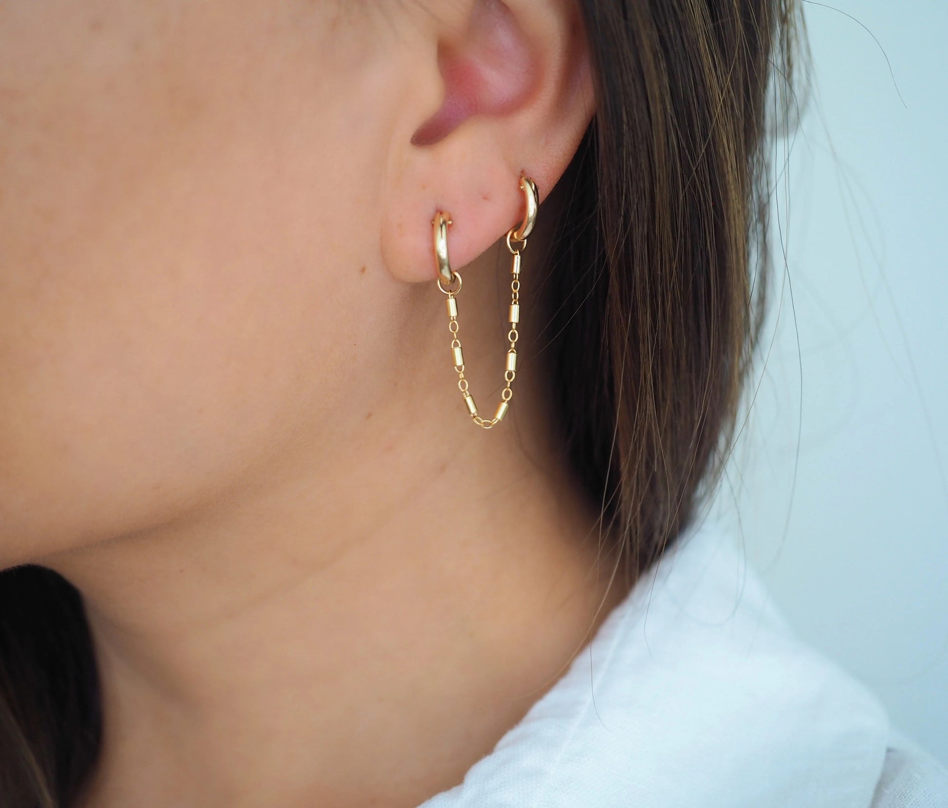 14k Gold Filled Bohemian Double Chain Mini Hoops