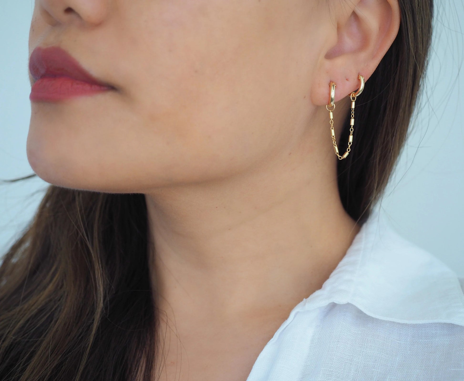 14k Gold Filled Bohemian Double Chain Mini Hoops