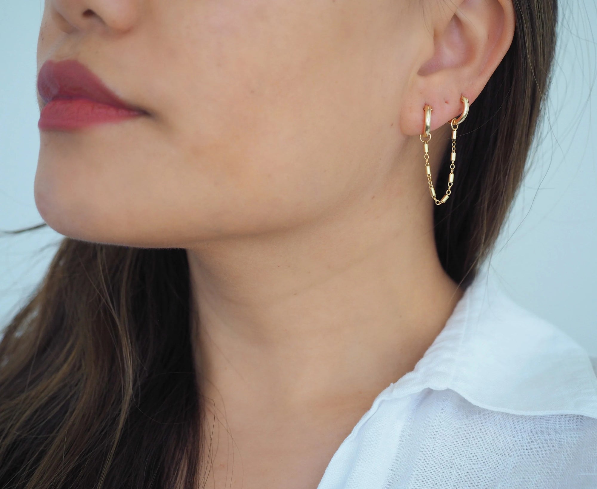 14k Gold Filled Bohemian Double Chain Mini Hoops