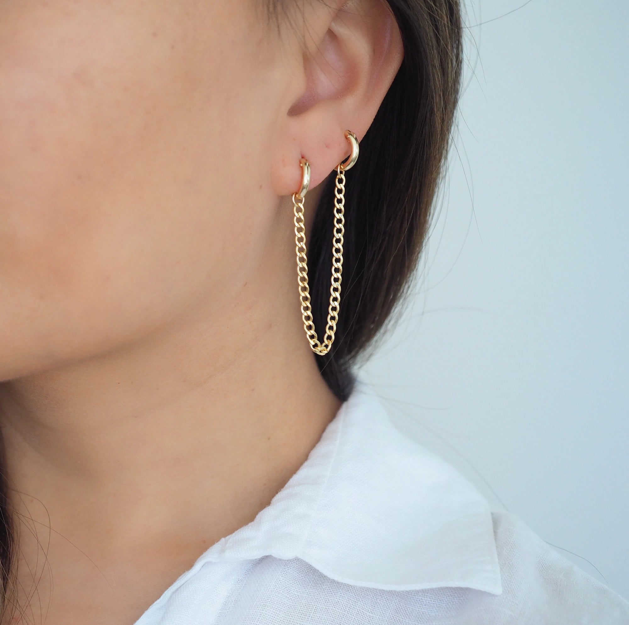 14k Gold Filled Slick Curb Double Chain Mini Hoops
