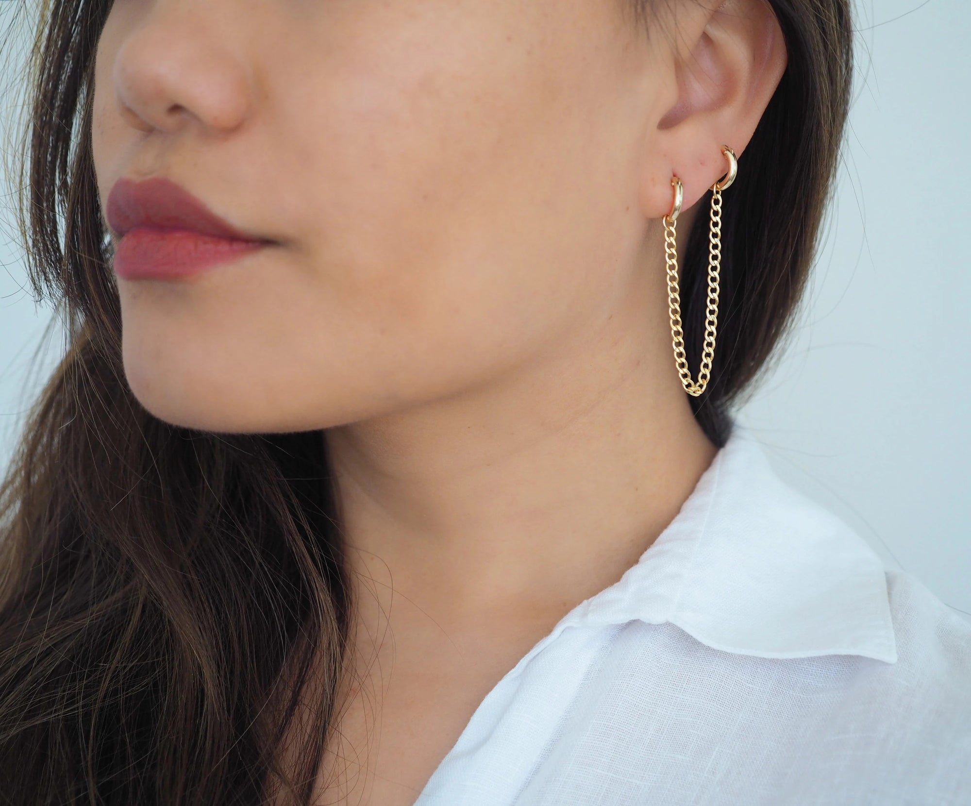 14k Gold Filled Slick Curb Double Chain Mini Hoops