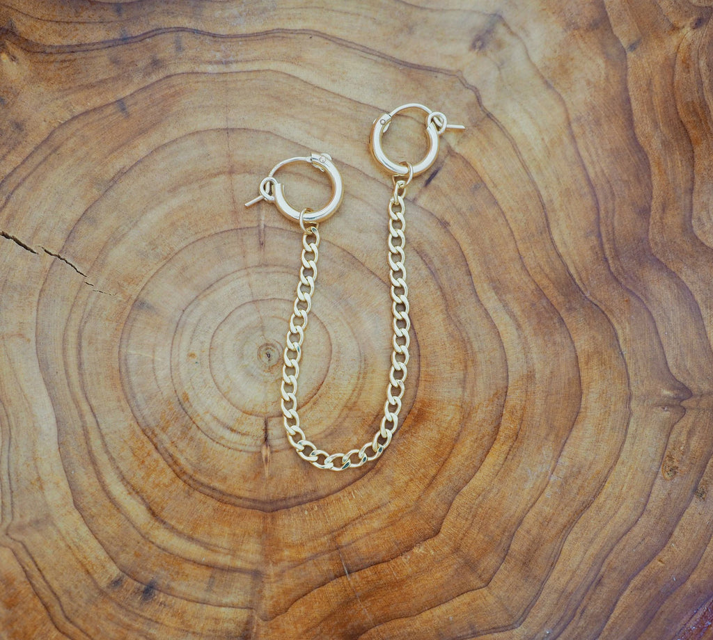 14k Gold Filled Slick Curb Double Chain Mini Hoops