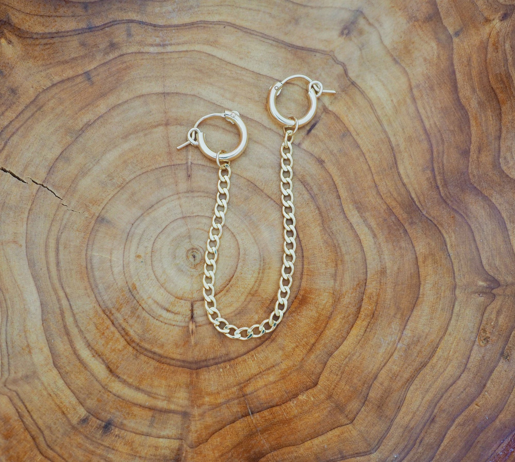14k Gold Filled Slick Curb Double Chain Mini Hoops