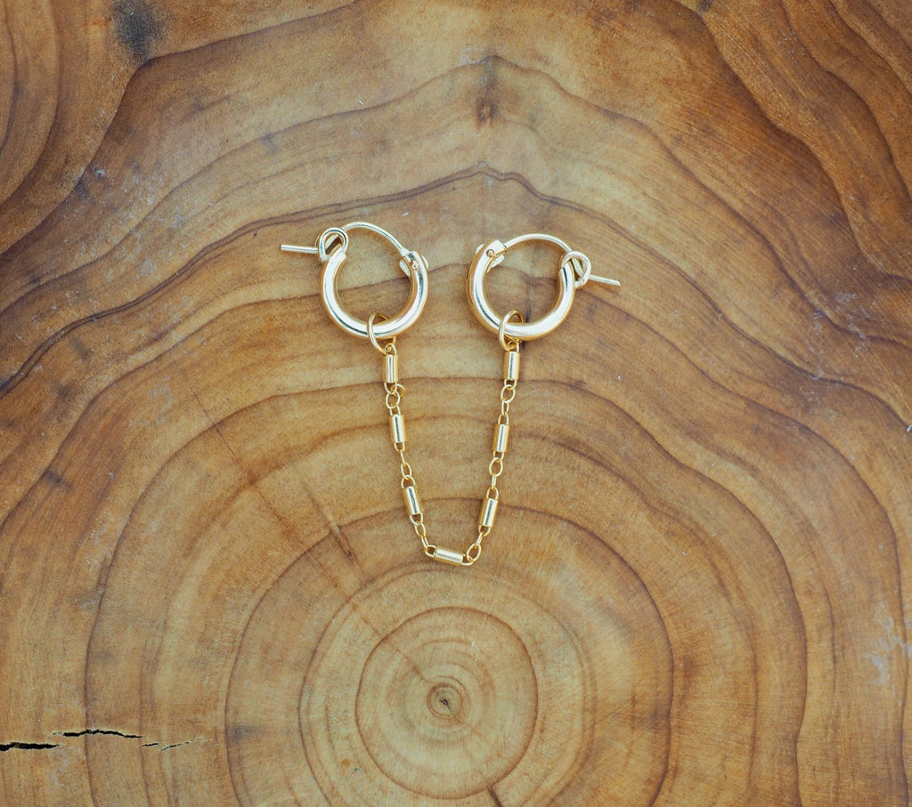 14k Gold Filled Bohemian Double Chain Mini Hoops