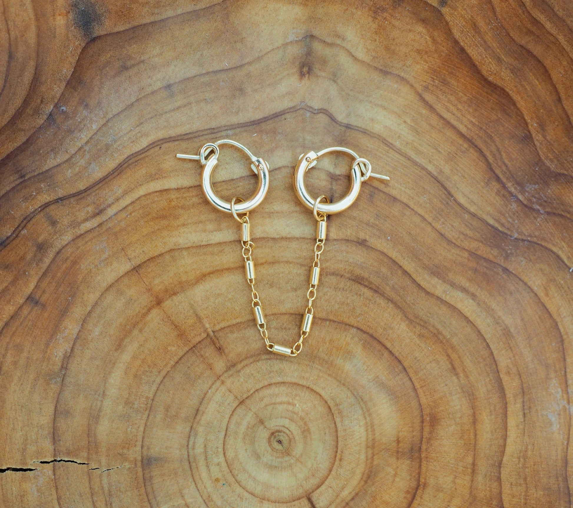 14k Gold Filled Bohemian Double Chain Mini Hoops