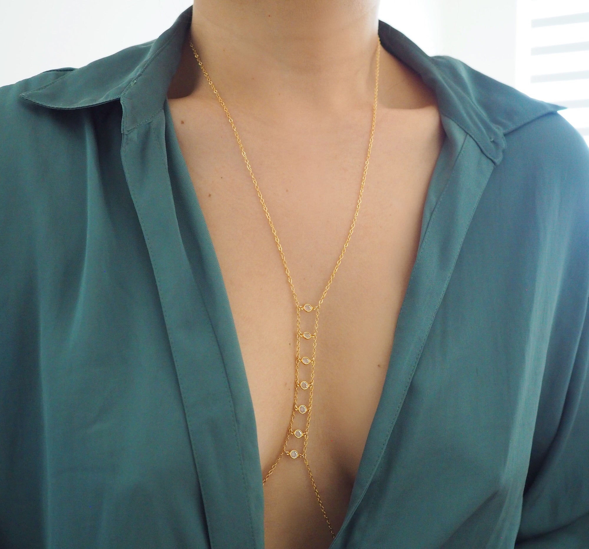 14k Gold Filled with Swarovski Crystals Ladder Body Chain | VERSION 2.0