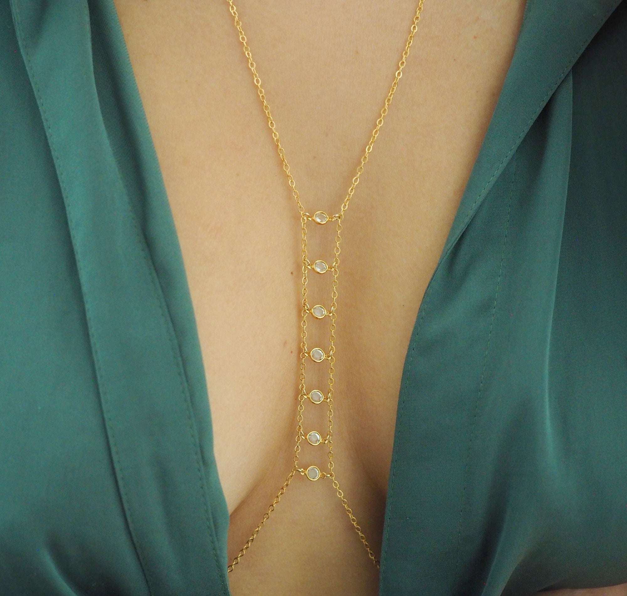 14k Gold Filled with Swarovski Crystals Ladder Body Chain | VERSION 2.0