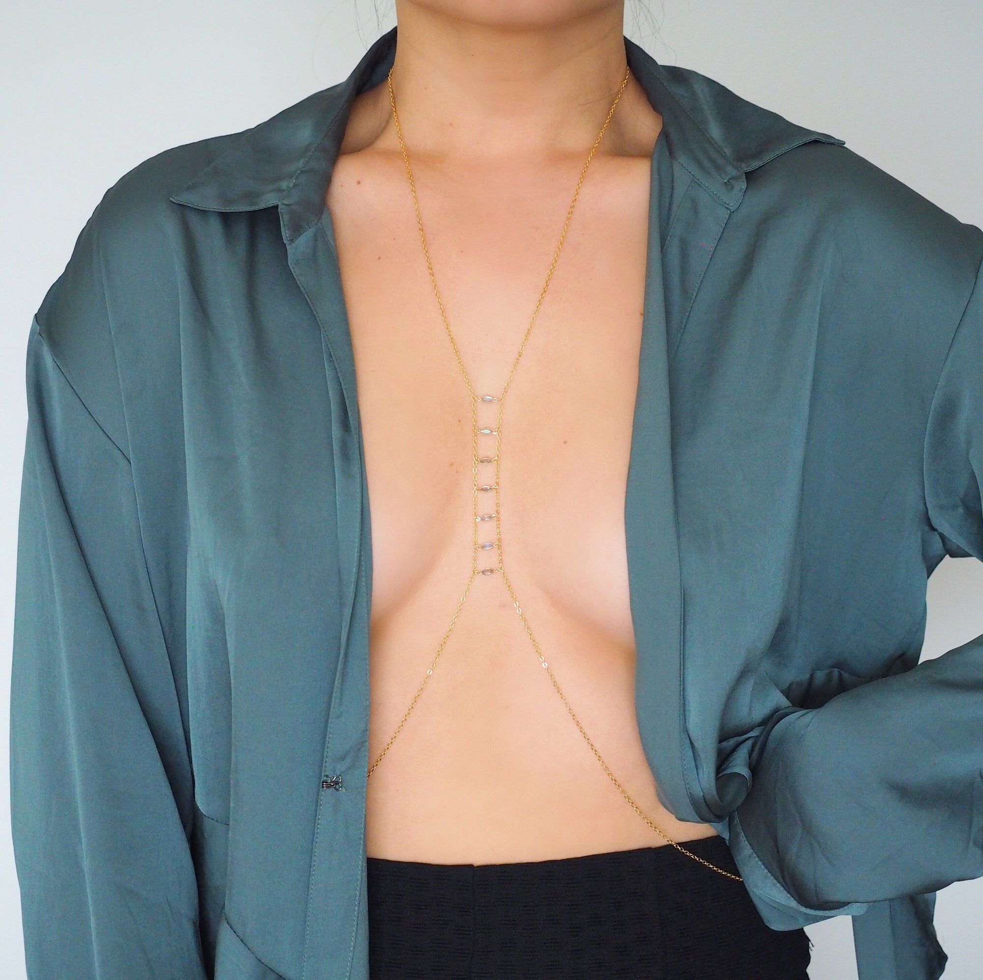 14k Gold Filled with 14k Solid Gold Labradorite Marquise Ladder Body Chain | VERSION 2.0