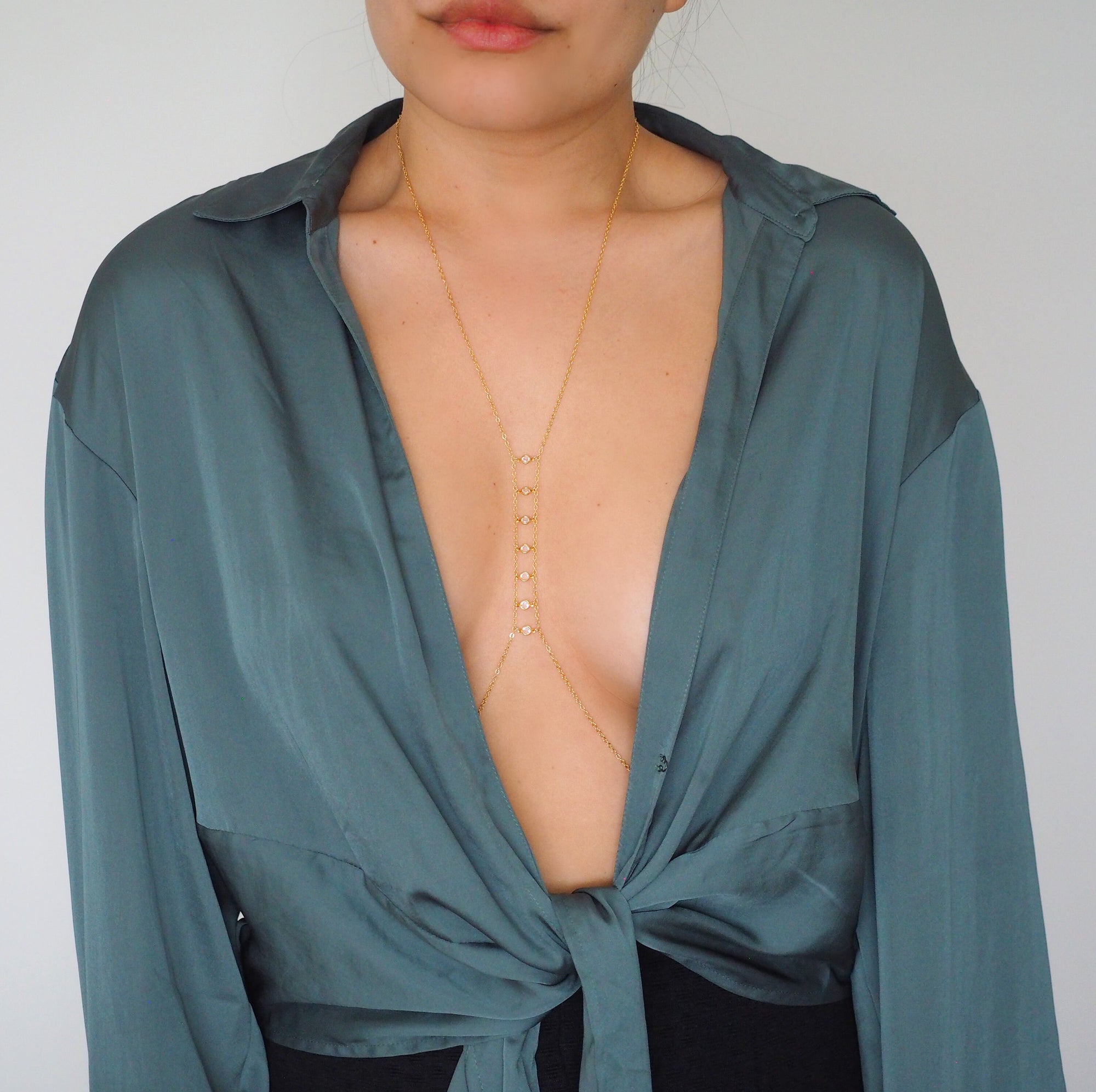 14k Gold Filled with Swarovski Crystals Ladder Body Chain | VERSION 2.0