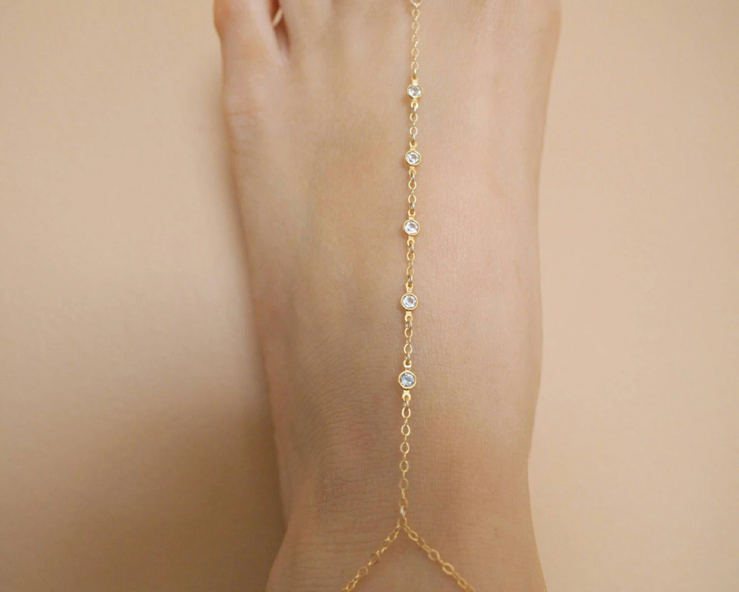 14k Gold Filled 5 Swarovski Crystals Dainty Anklet Foot Piece