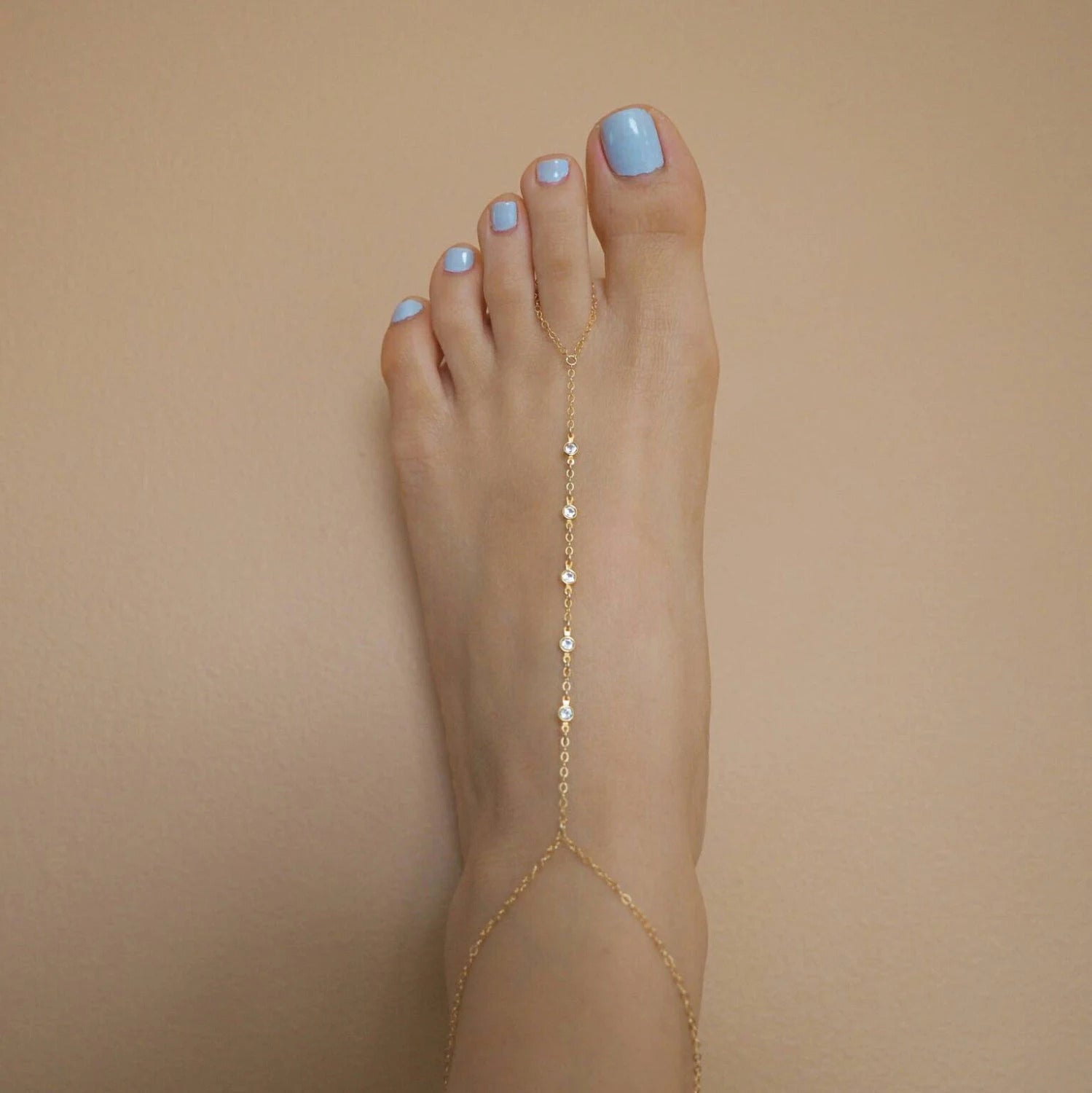 14k Gold Filled 5 Swarovski Crystals Dainty Anklet Foot Piece