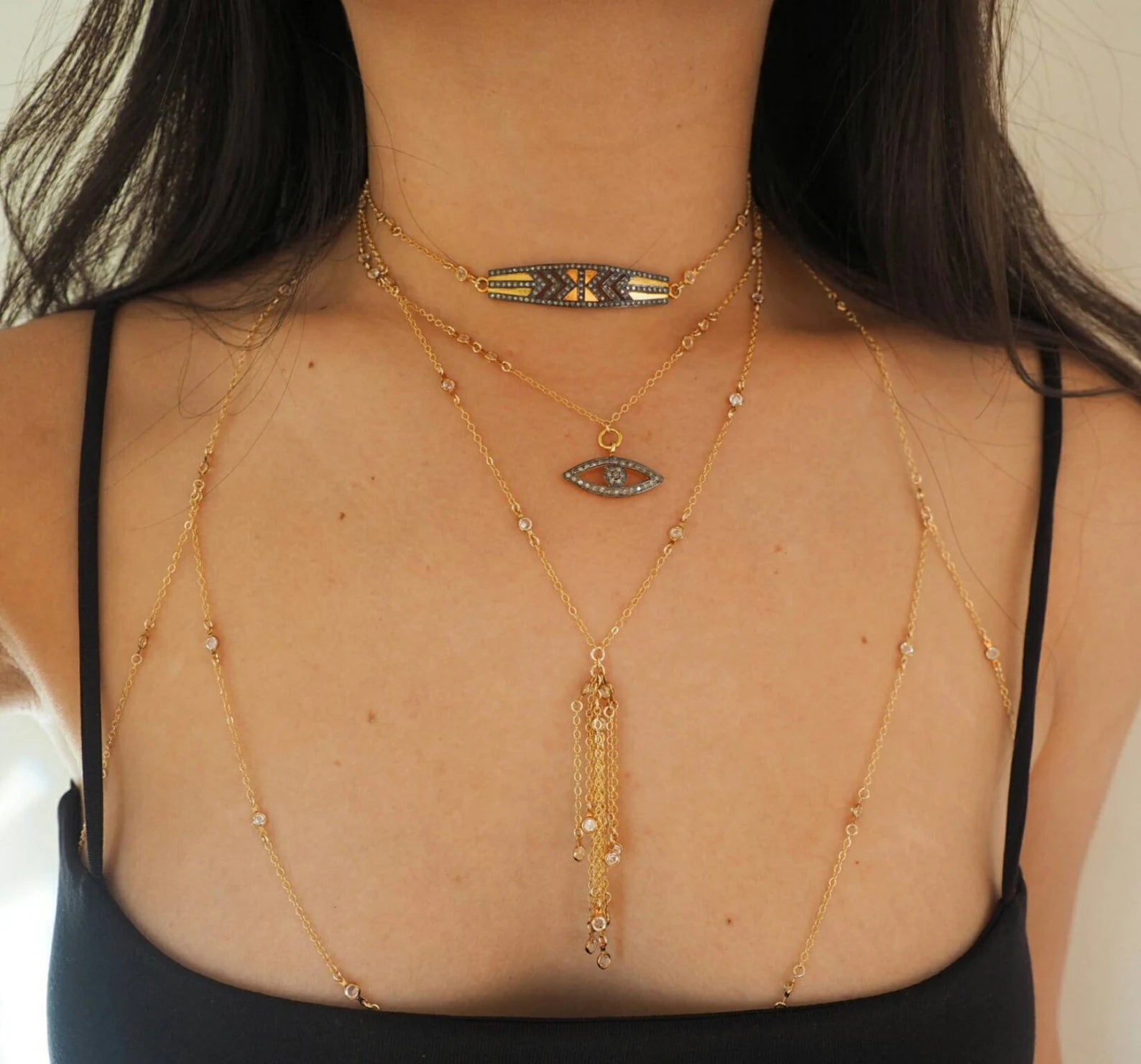 14k Gold Filled CZ Diamonds Halter Top Body Chain VERSION 2.0