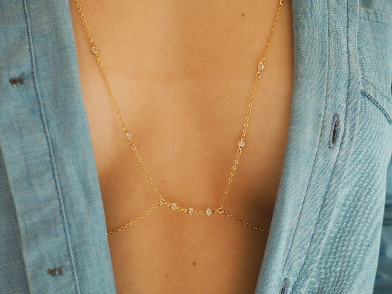 14k Gold Filled CZ Diamonds Halter Top Body Chain VERSION 2.0