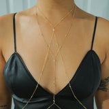 14k Gold Filled with 14k Solid Gold White Topaz & Swarovski Crystals Dainty Line Body Chain