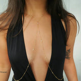 14k Gold Filled with 14k Solid Gold White Topaz & Swarovski Crystals Dainty V Body Chain