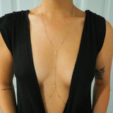 14k Gold Filled with 14k Solid Gold White Topaz & Swarovski Crystals Dainty Line Body Chain