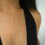 14k Gold Filled with 14k Solid Gold White Topaz & Swarovski Crystals Dainty V Body Chain