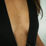 14k Gold Filled with 14k Solid Gold White Topaz & Swarovski Crystals Dainty Line Body Chain