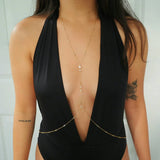 14k Gold Filled with 14k Solid Gold White Topaz & Swarovski Crystals Dainty Line Body Chain