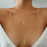 14k Gold Filled Tiny Coins T-Row Dainty Chain Bralette Halter Top Body Chain