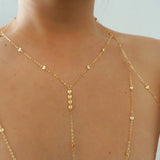 14k Gold Filled Tiny Coins T-Row Dainty Chain Bralette Halter Top Body Chain