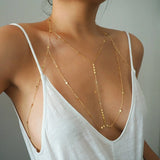14k Gold Filled Tiny Coins T-Row Dainty Chain Bralette Halter Top Body Chain