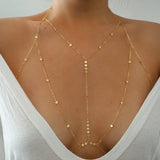 14k Gold Filled Tiny Coins T-Row Dainty Chain Bralette Halter Top Body Chain