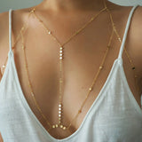 14k Gold Filled Tiny Coins T-Row Dainty Chain Bralette Halter Top Body Chain