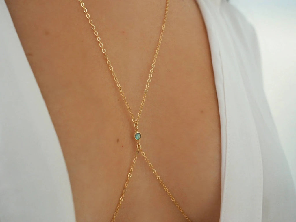14k Gold Filled with 14k Solid Gold Tiny LABRADORITE Dainty Body Chain