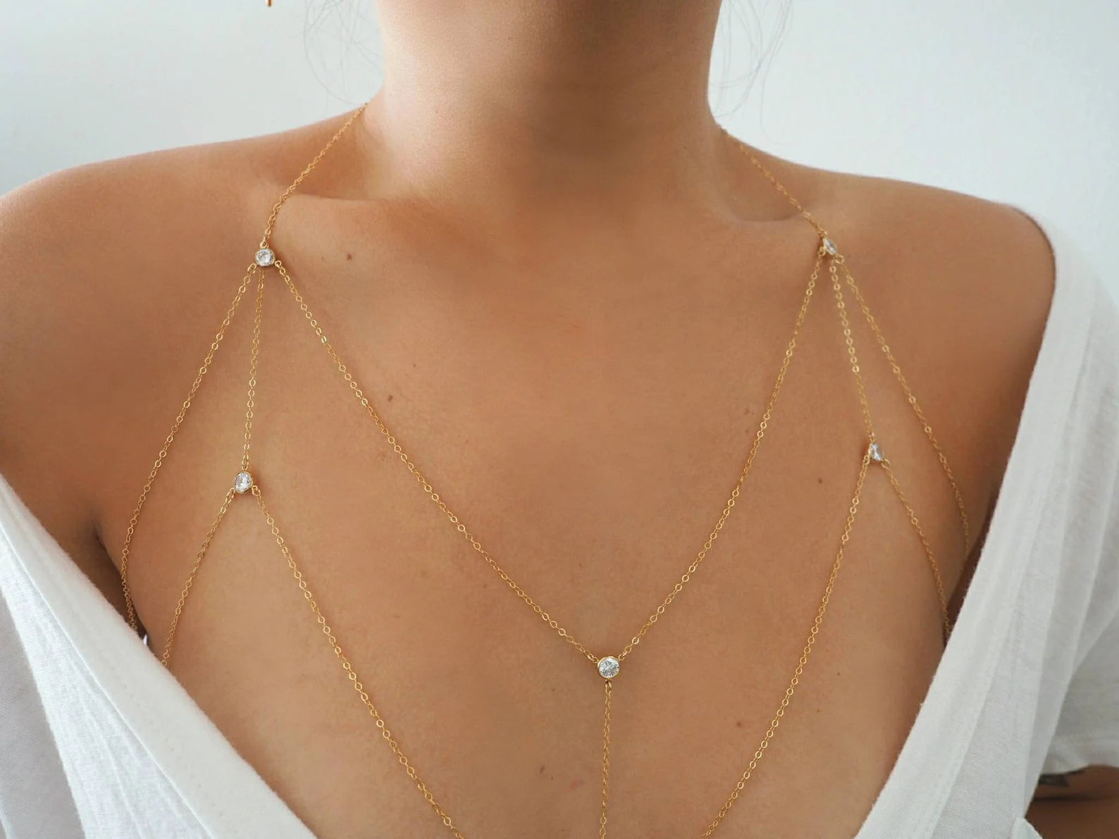 VERSION 2.0 14k Gold Filled Cosmic CZ Diamond Dainty Chain Bralette H DianaHoDesigns