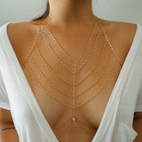 14k Gold Filled Bohemian Tribe Multiple V Dainty Chain Bralette Halter Top Body Chain