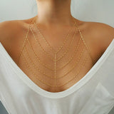 14k Gold Filled Bohemian Tribe Multiple V Dainty Chain Bralette Halter Top Body Chain