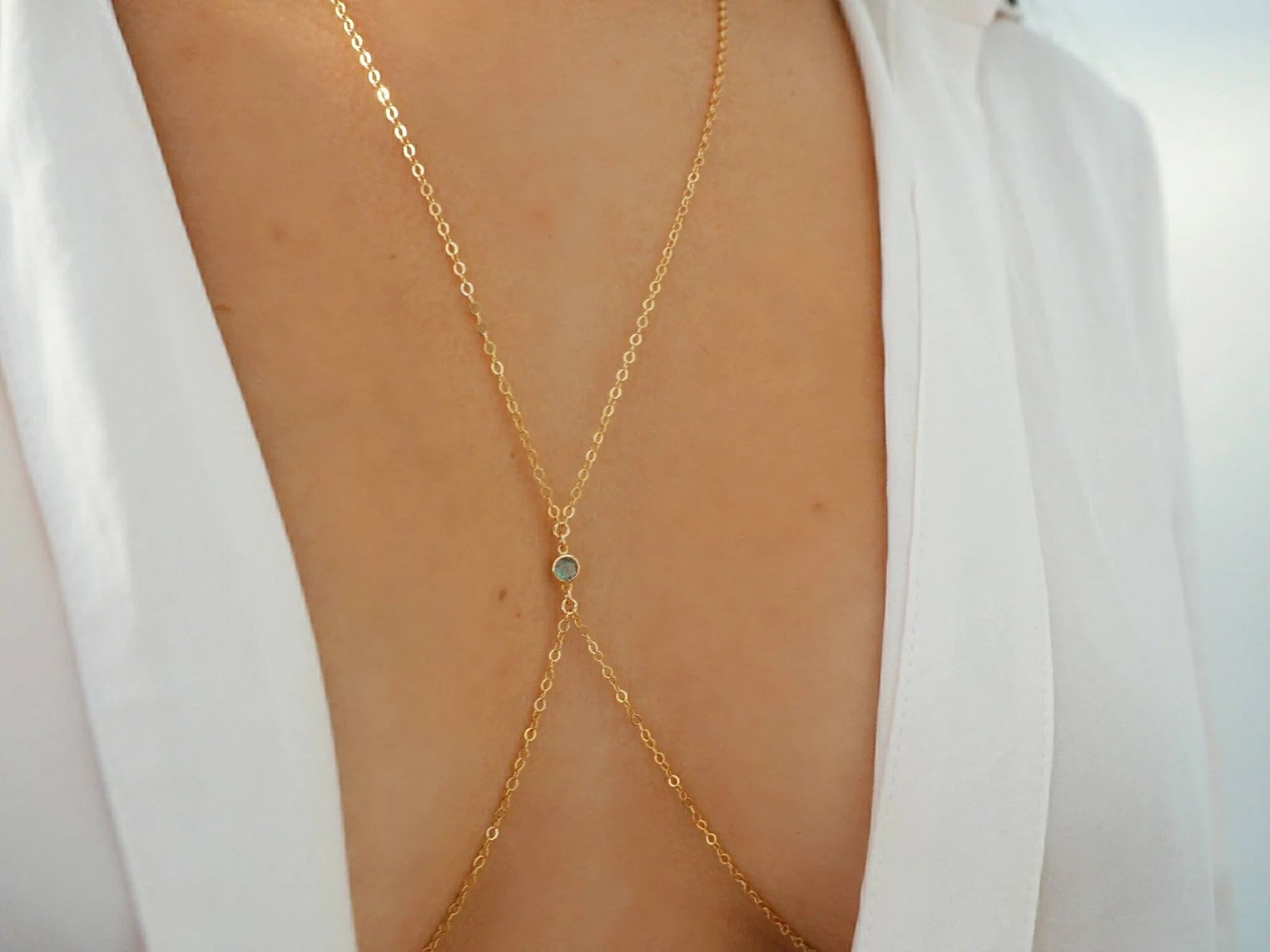14k Gold Filled with 14k Solid Gold Tiny LABRADORITE Dainty Body Chain