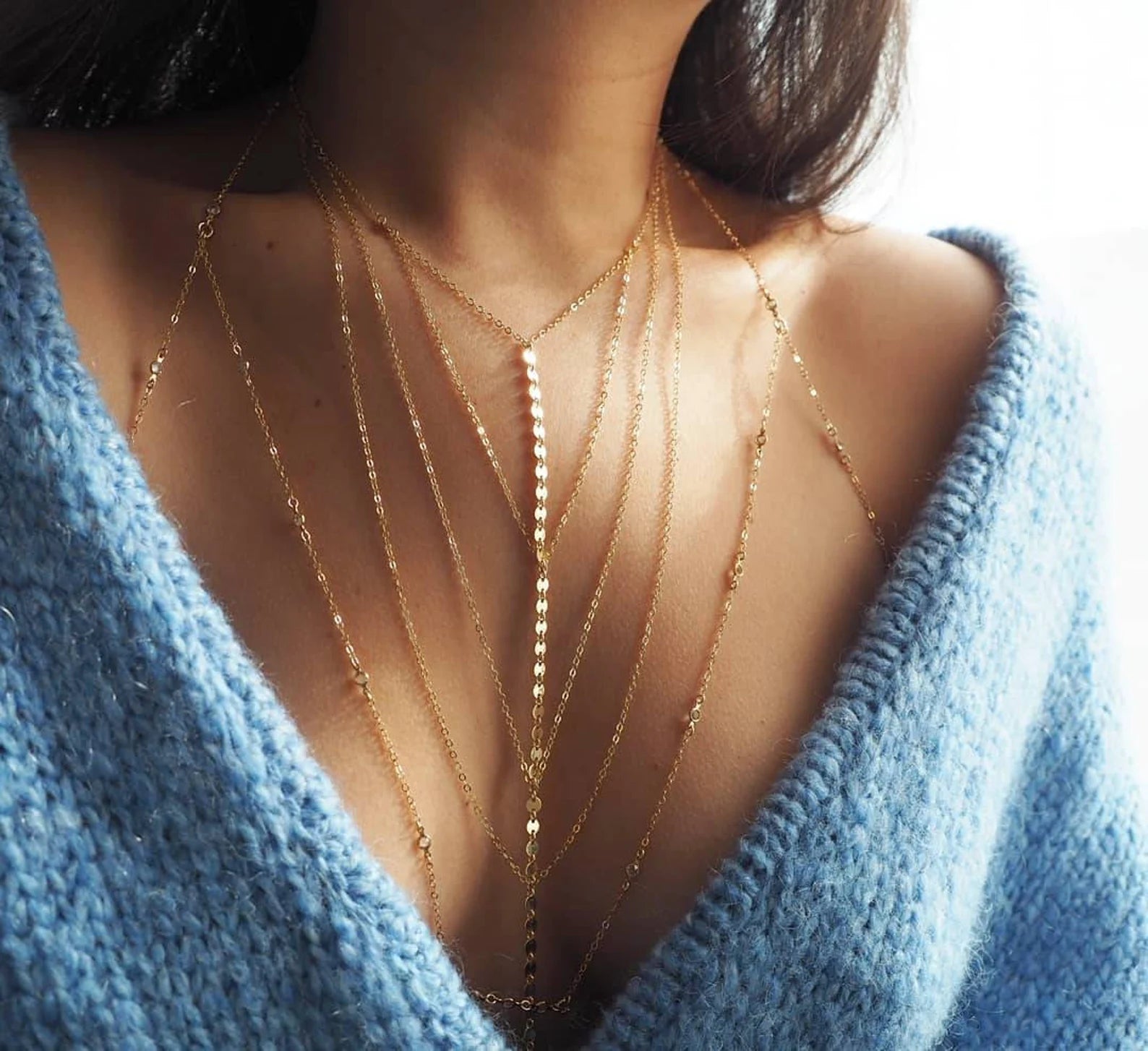 14k Gold Filled CZ Diamonds Halter Top Body Chain VERSION 2.0
