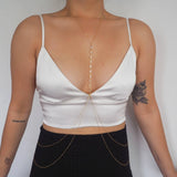 14k Gold Filled Double Layer DRAPED BACK Swarovski Crystal Line Body Chain