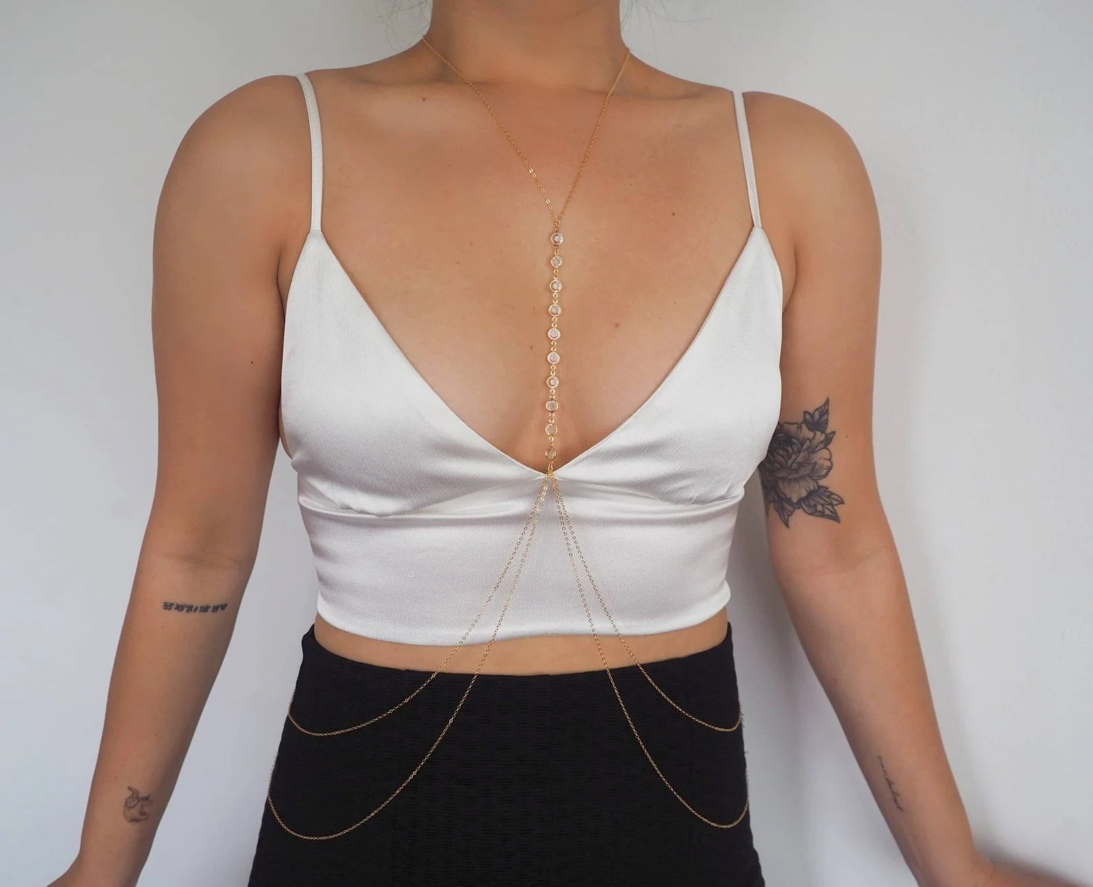 14k Gold Filled Double Layer DRAPED BACK Swarovski Crystal Line Body Chain