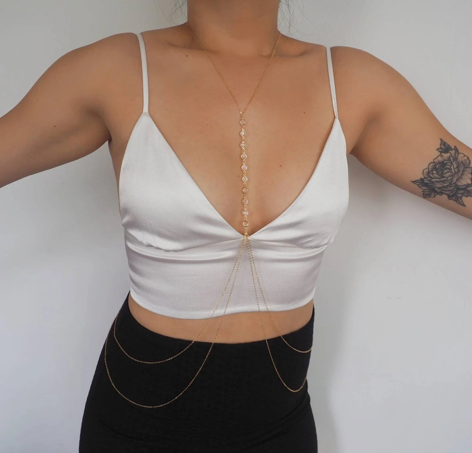 14k Gold Filled Double Layer DRAPED BACK Swarovski Crystal Line Body Chain