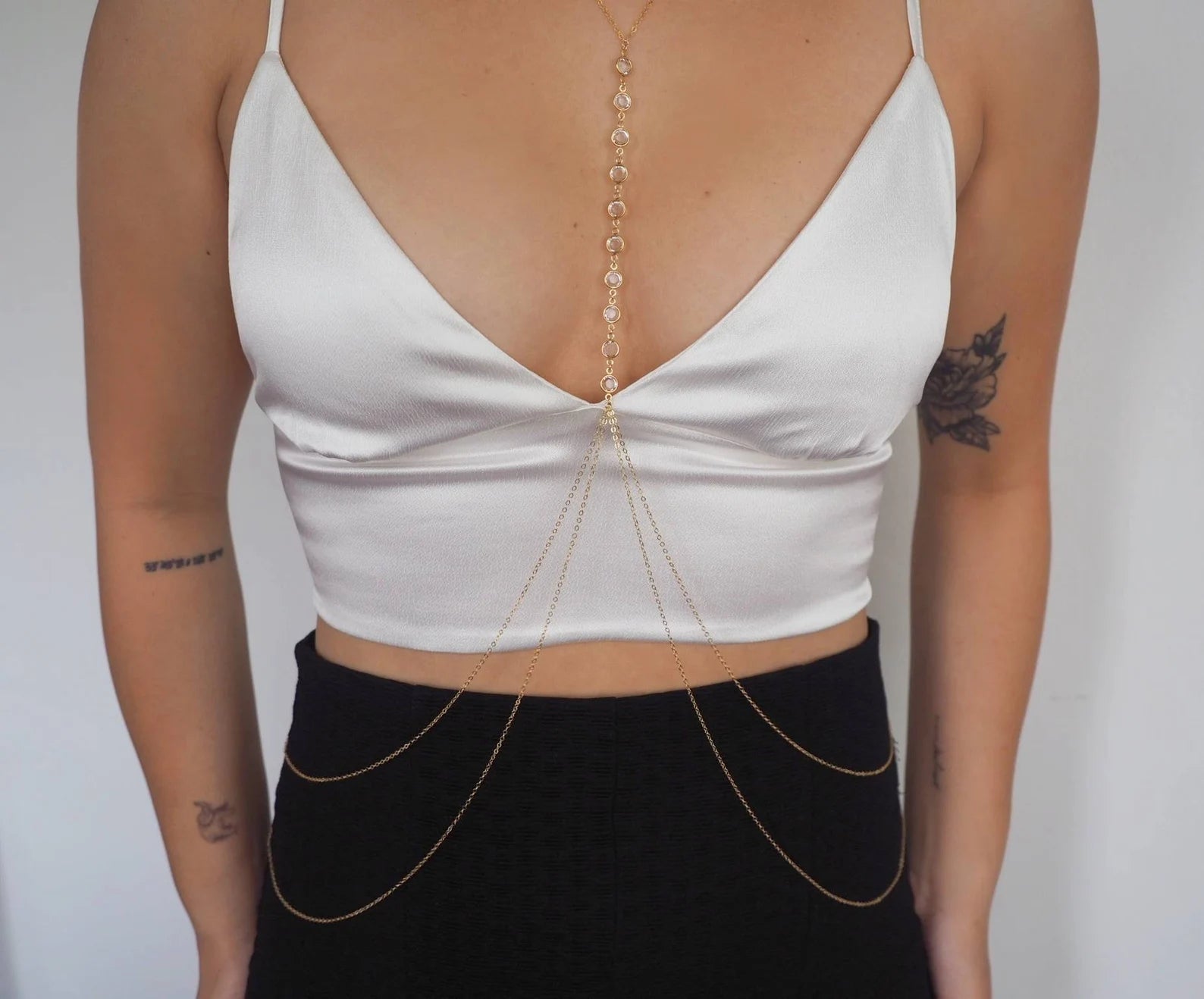 14k Gold Filled Double Layer DRAPED BACK Swarovski Crystal Line Body Chain