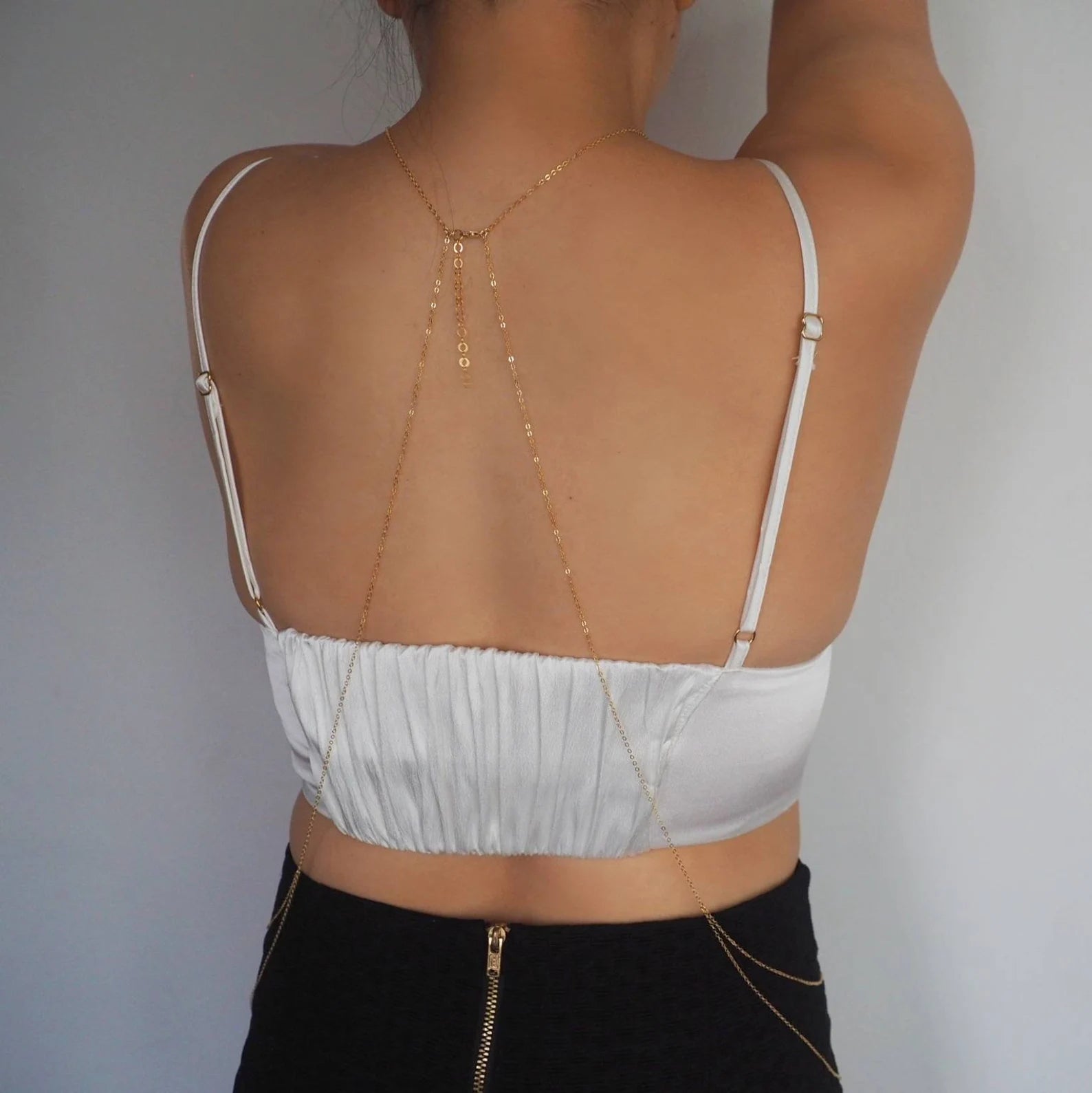 14k Gold Filled Double Layer DRAPED BACK Swarovski Crystal Line Body Chain