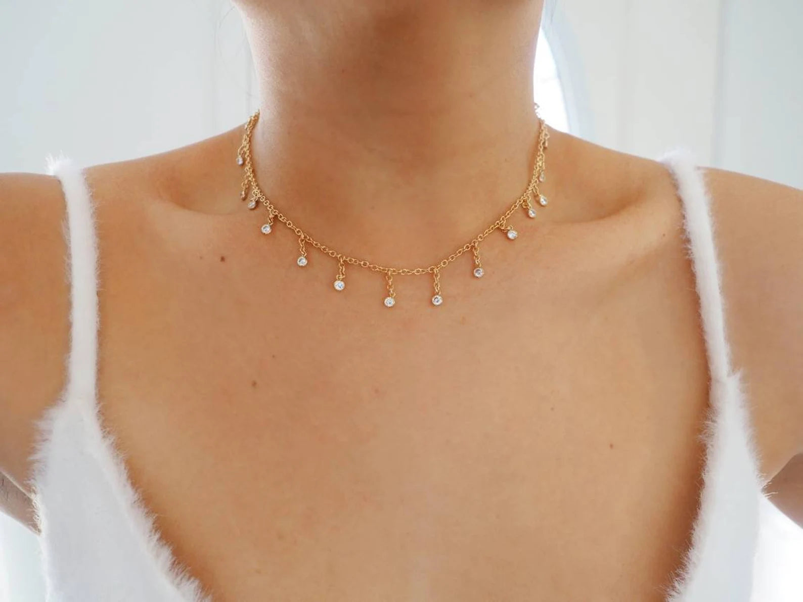 14k Gold Filled Dripping CZ Diamonds Shaker Necklace