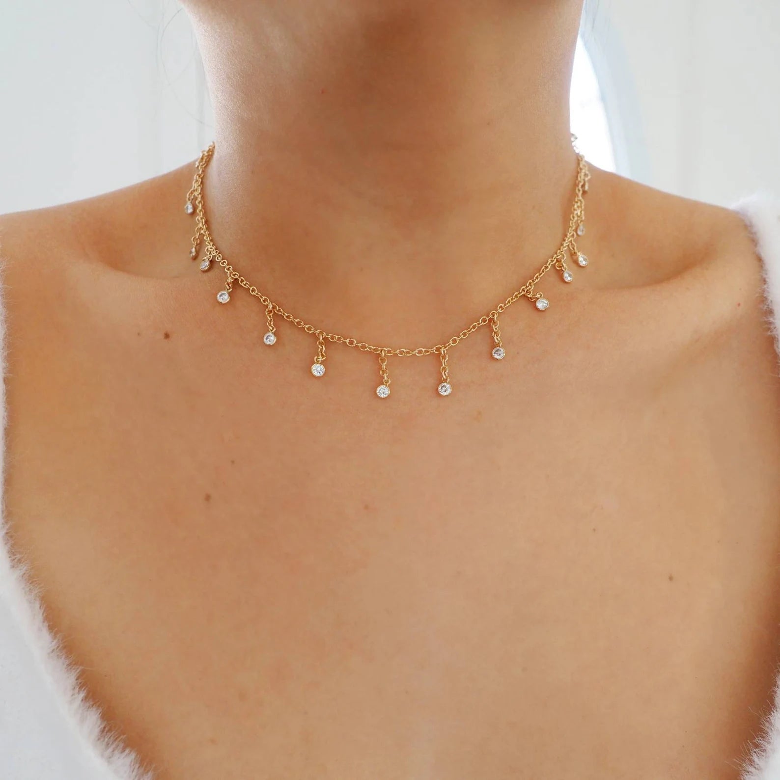 14k Gold Filled Dripping CZ Diamonds Shaker Necklace