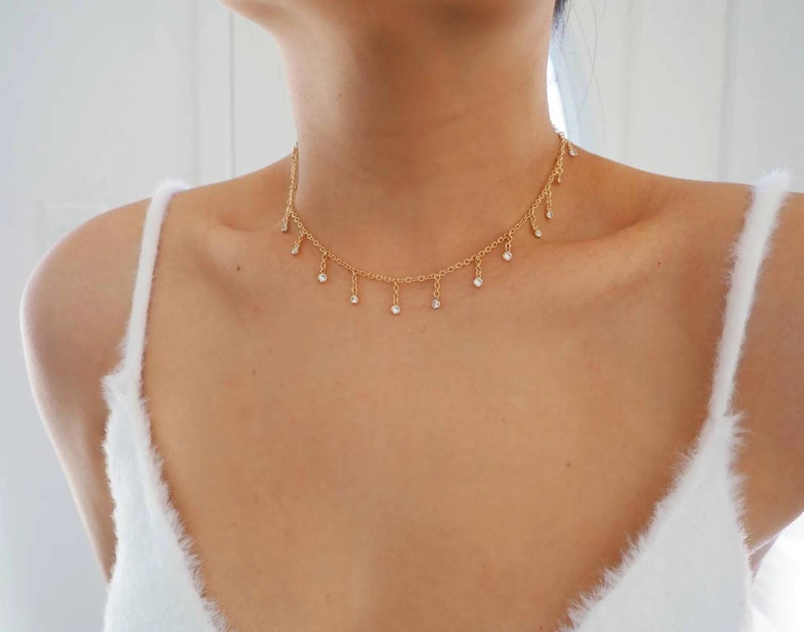 14k Gold Filled Dripping CZ Diamonds Shaker Necklace