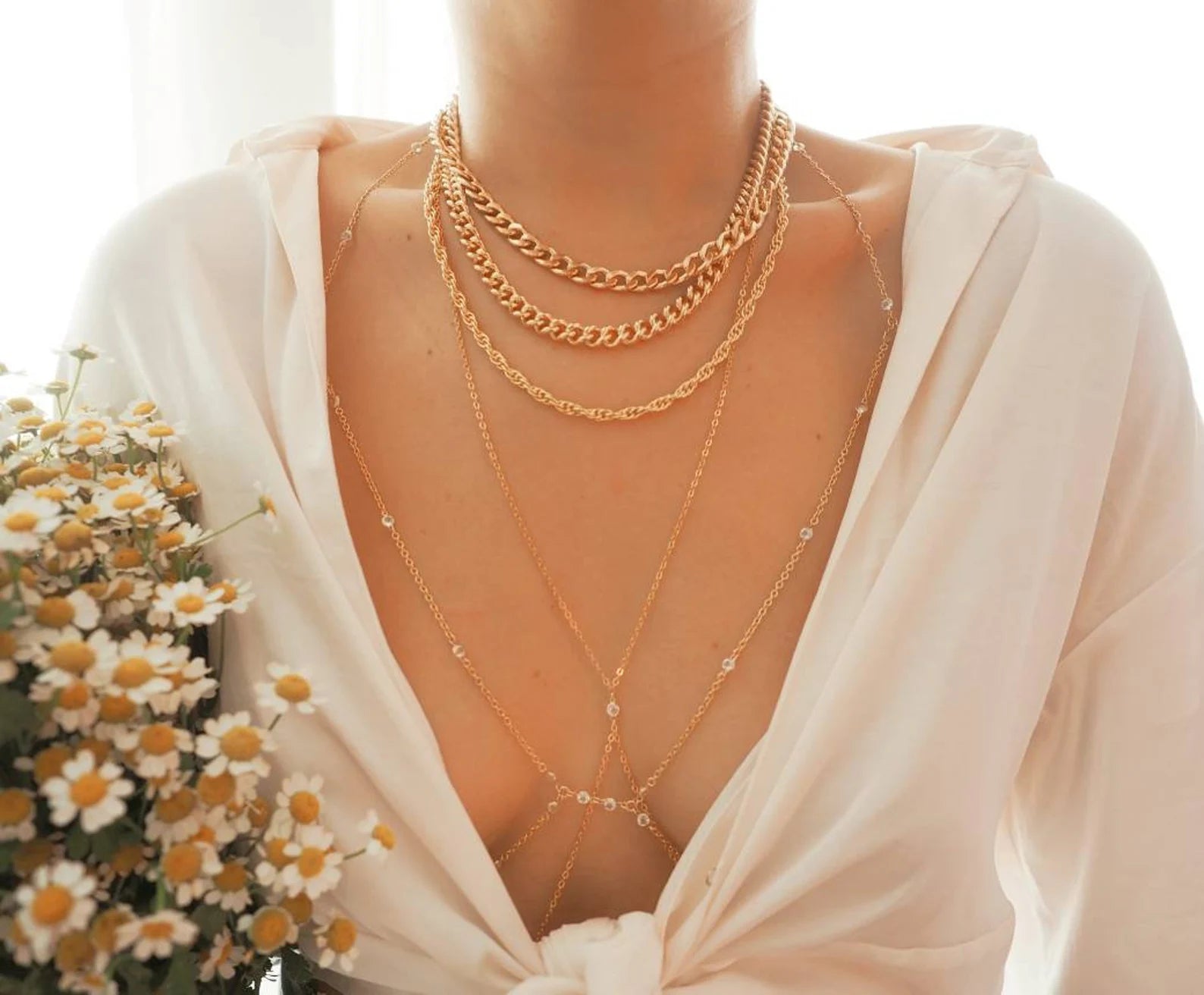 VERSION 2.0 14k Gold Filled & 14k SOLID GOLD White Topaz Classic Body Chain