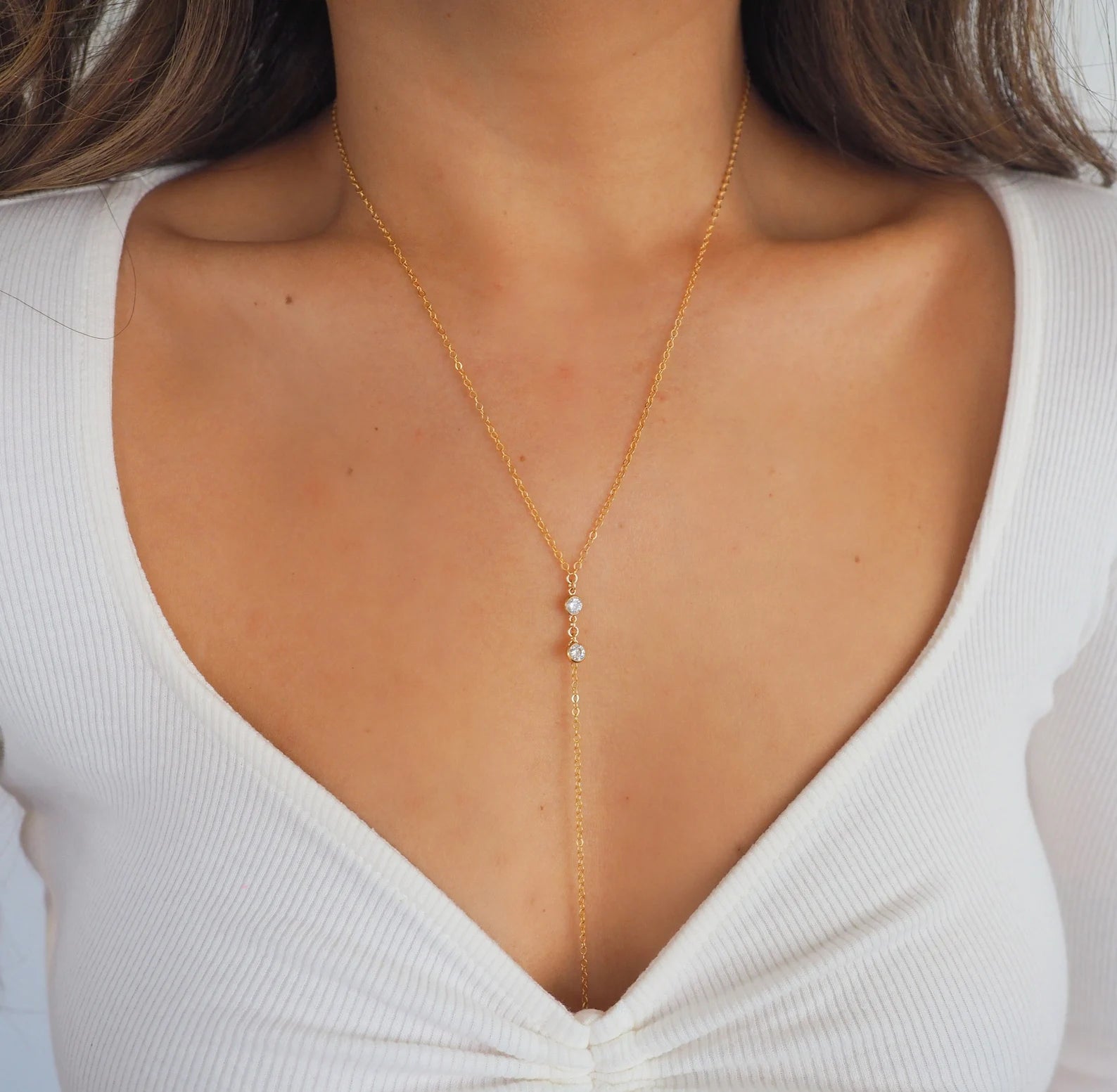 14k Gold Filled CZ Double Layer Dainty Body Chain