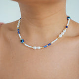 Freshwater Pearl Evil Eye Blue Beaded Necklace