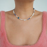 Freshwater Pearl Evil Eye Blue Beaded Necklace
